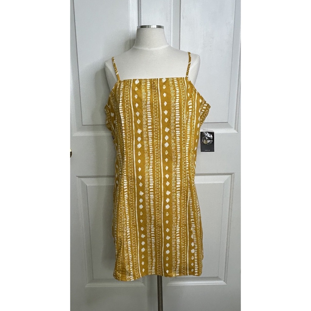 Forever 21 Gold Yellow Mini Dress Womens Large Side Button Accent Tribal Pattern